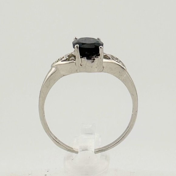 Black Sapphire and Diamond Accent Oval Ring - Sterling Silver - Size 7 - Simple - Picture 2 of 12